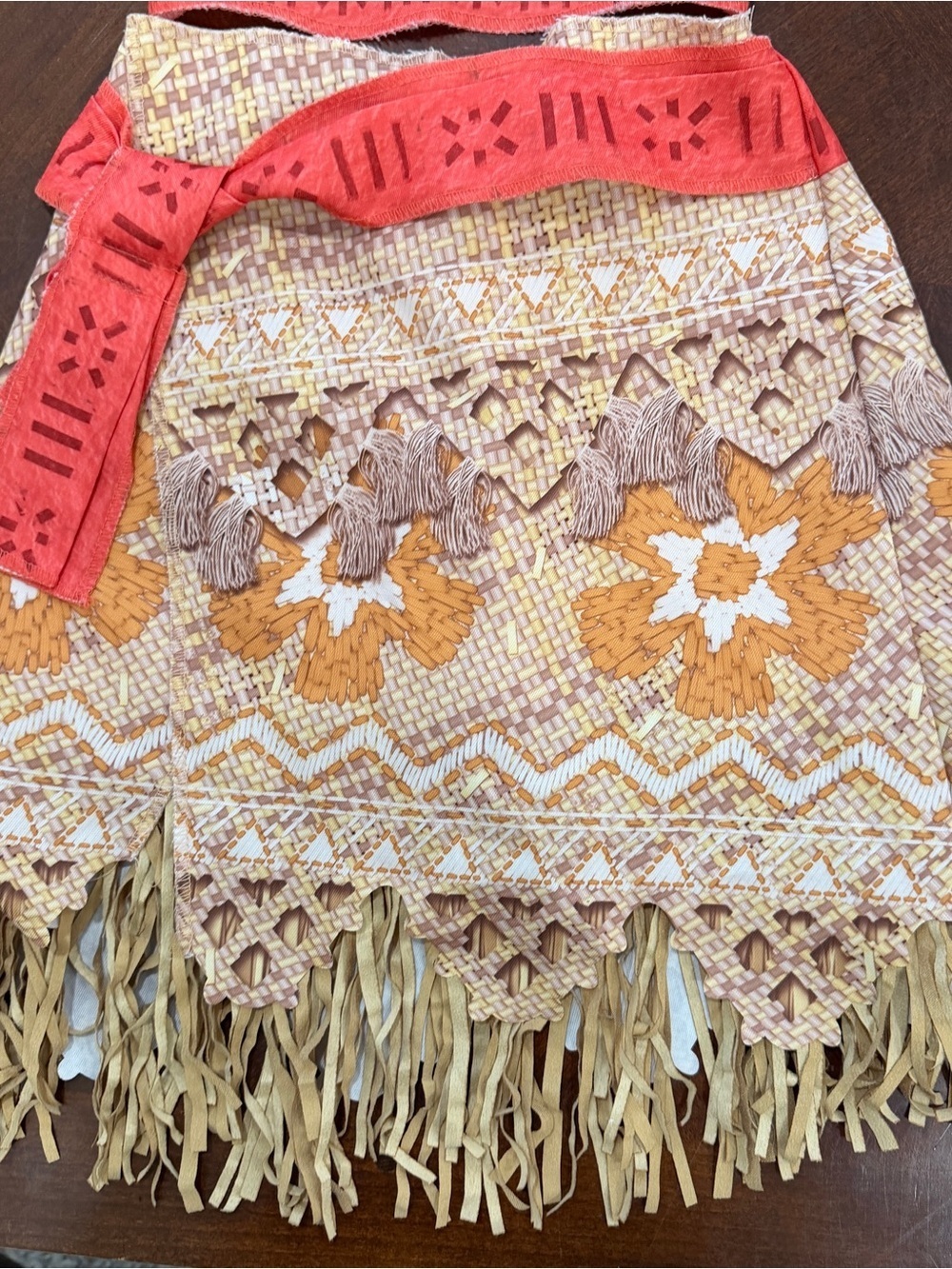 Disney Moana Girls' Orange & Coral Tribal Two-Piece Dress with Fringe Sz 4-6x - Picture 2 of 6
